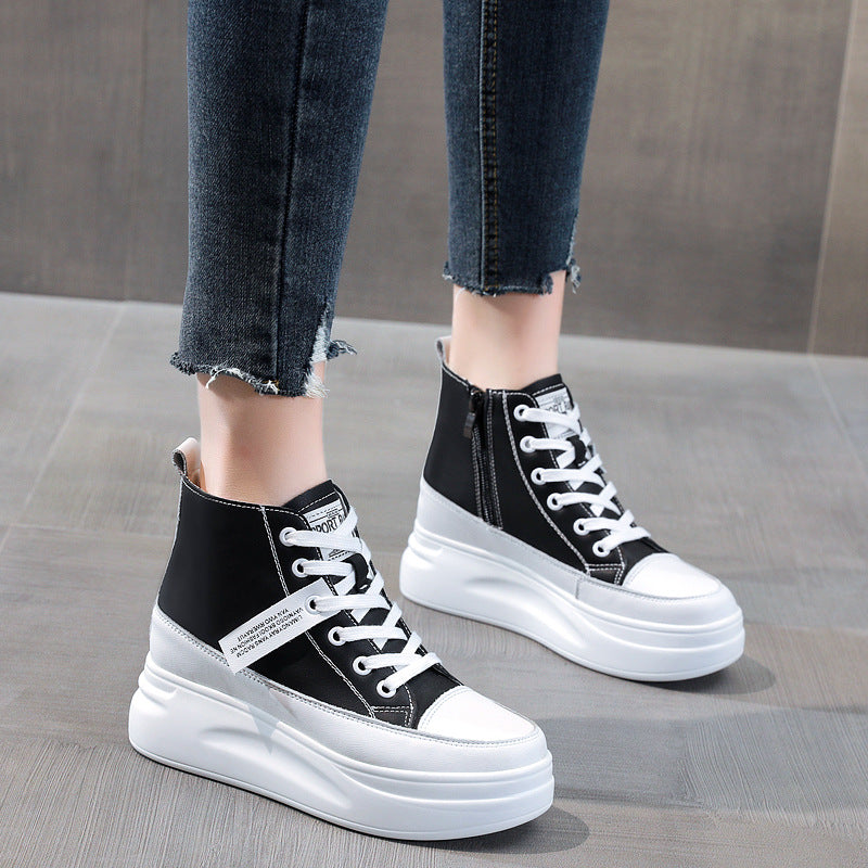 Women's Hidden White Cowhide Platform Muffin Bottom Small Heels