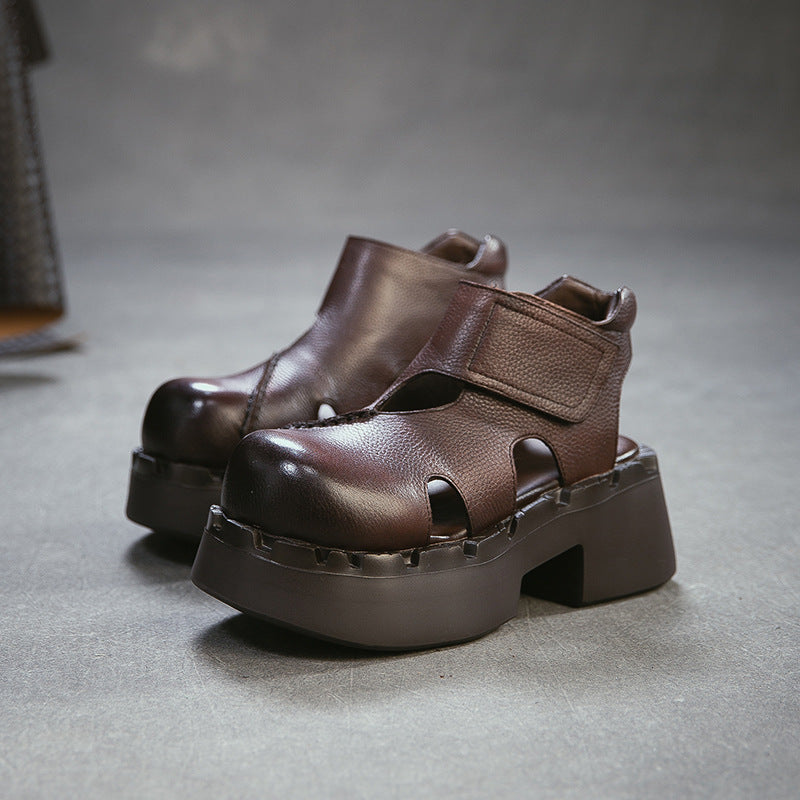 Women's Small Raise The Bottom Velcro Closed Toe Back Platform Sandals