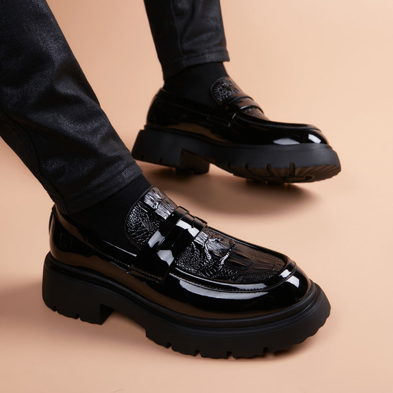 Men's Slip On Black Green British Patent Men's Business Leather Shoes