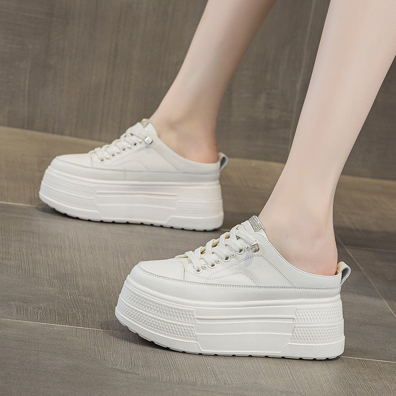 Women's Platform Muffin Inner Height Increasing Authentic Rhinestones Thick-soles Slippers