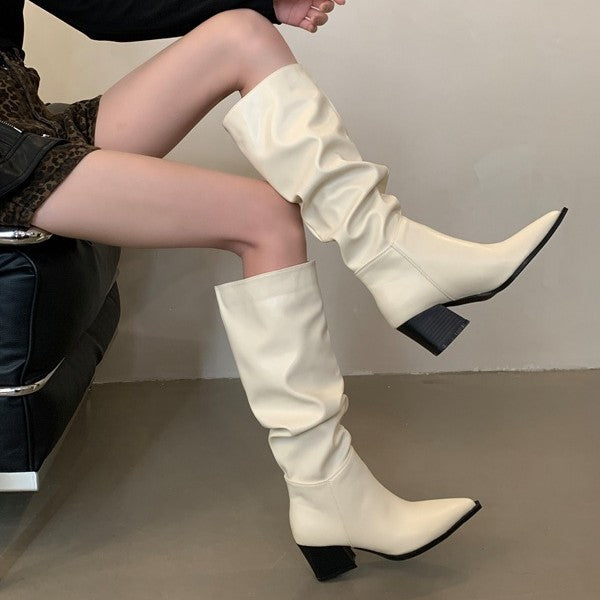 Long Female Tube Tail Thick-soled British Style Soft Pointed Women's Leather Boots
