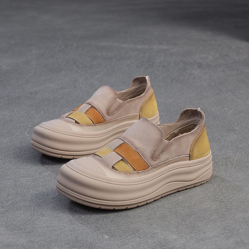 Women's Style Retro Color Matching Platform Slip-on Casual Shoes