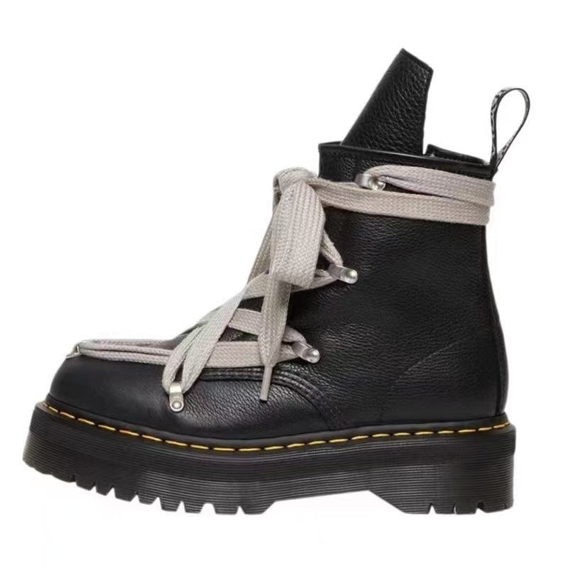 Women's & Men's Martin Six-pointed Star Genuine Strap Platform Lychee Women's Leather Boots