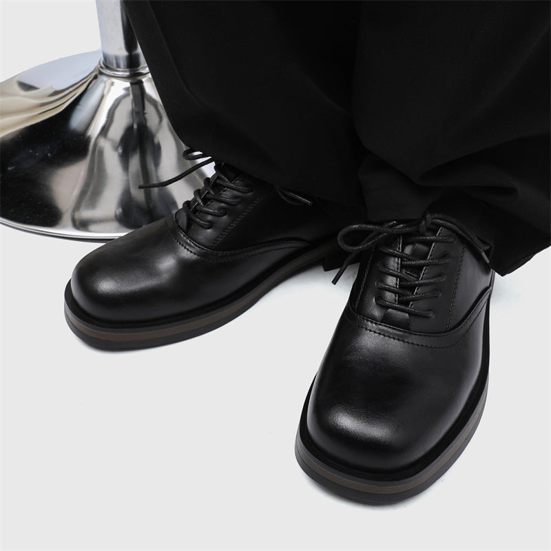 Women's & Men's British Style Derby Thick Bottom Increased Leisure Square Head Men's Business Leather Shoes