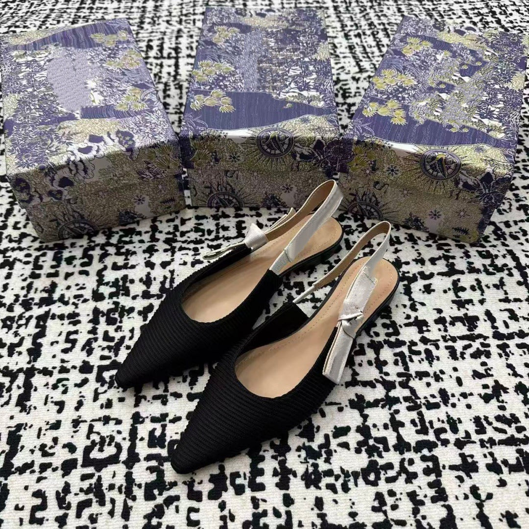 Women's Embroidery Knitted Back Empty Toe Cap Heels
