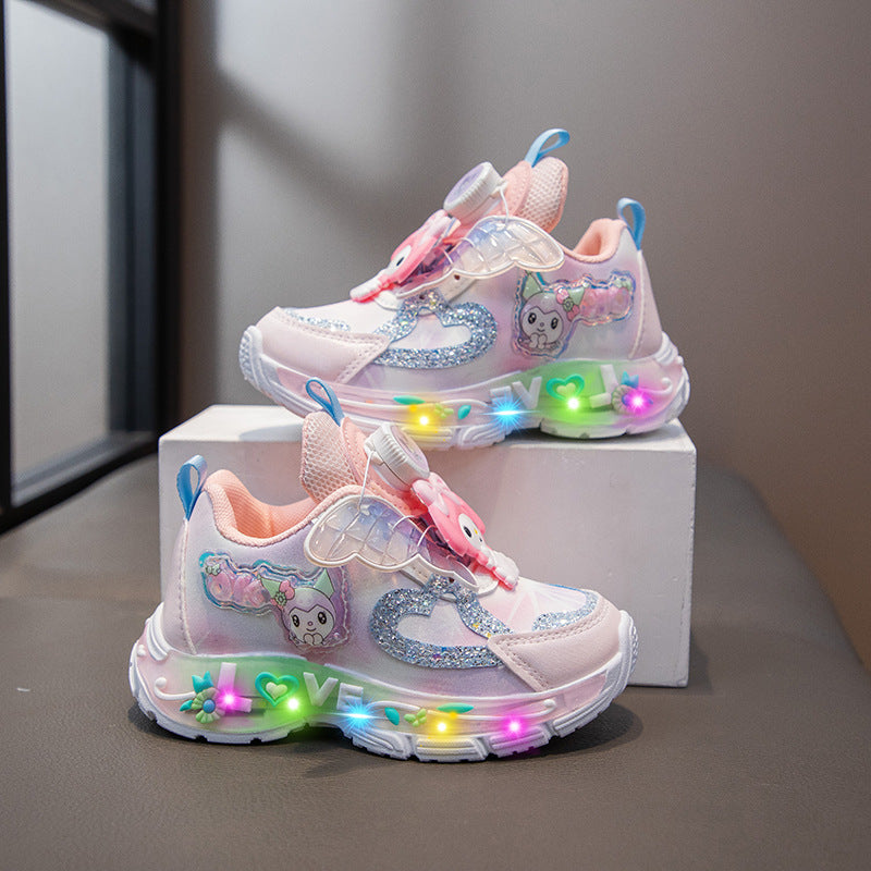 Children's Luminous Light Rotating Button Princess Waterproof Kid's Sneakers