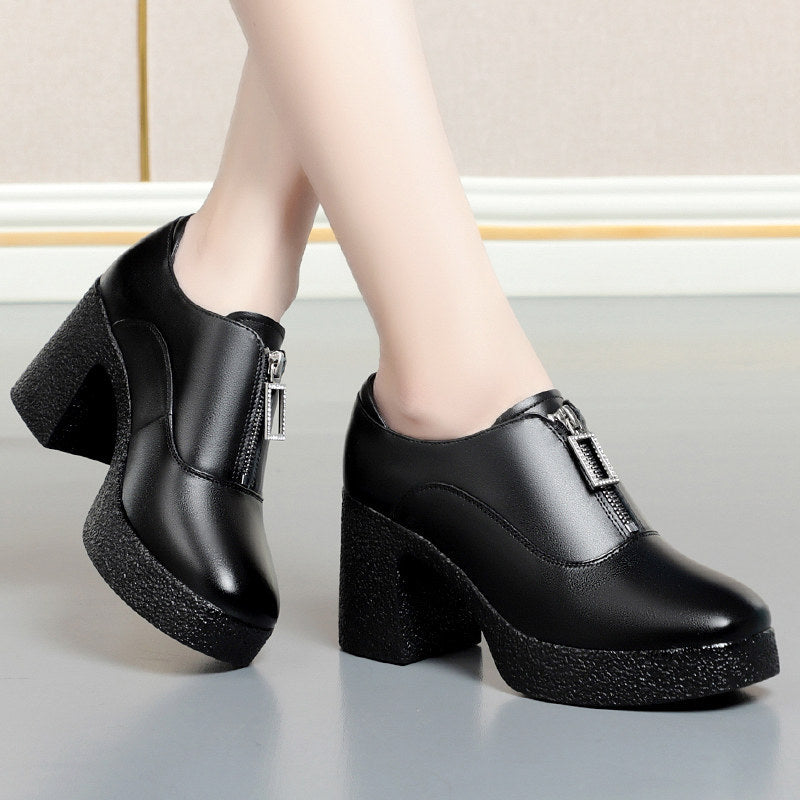 Women's Genuine Chunky Platform White High Not Tired Soft Bag Feet Heels