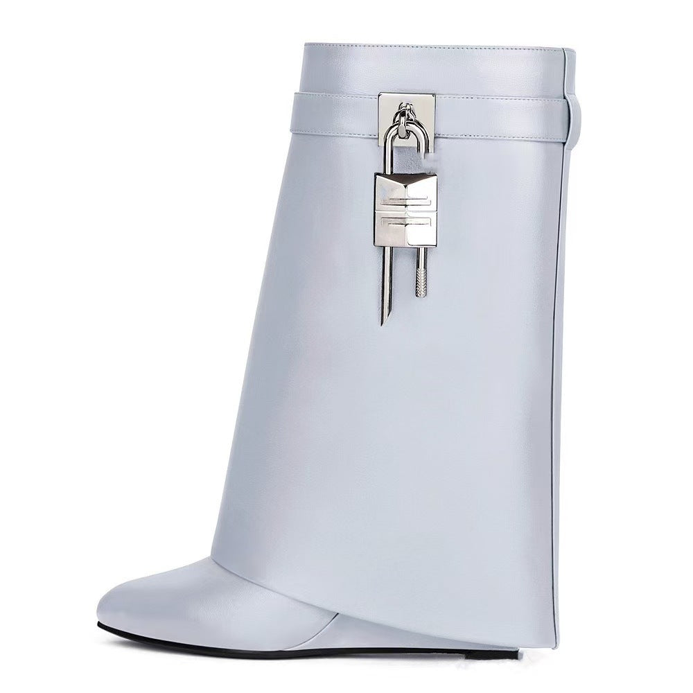 Women's Large Tube Lock Skirt Broken Round Toe Surface High Short Heels