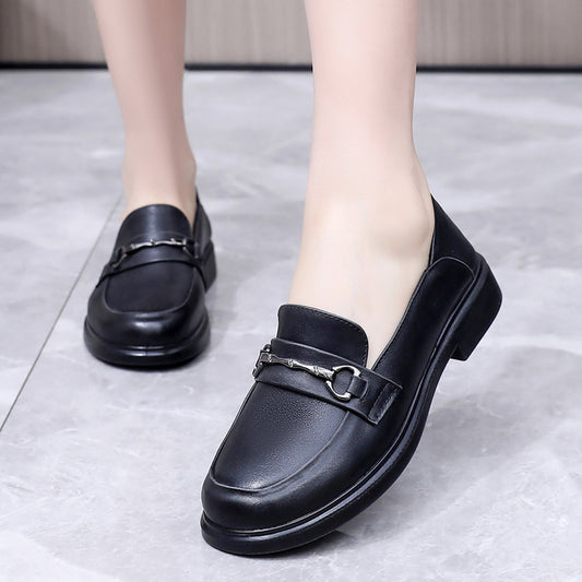 British Style First Layer Cowhide Flat Low Loafers