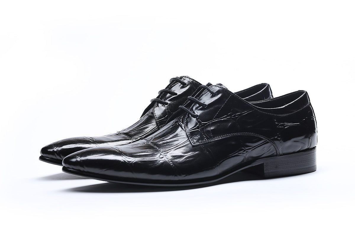 Pointed Alligator Pattern Male British Cowhide Men's Business Leather Shoes