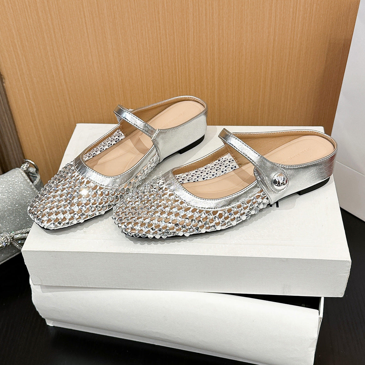 Women's Weaving Hollow Height Increasing Insole Back Open One Strap Flat Sandals