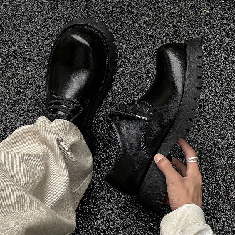 Men's Big Head Business Wear British Style Wedding Platform Leather Shoes