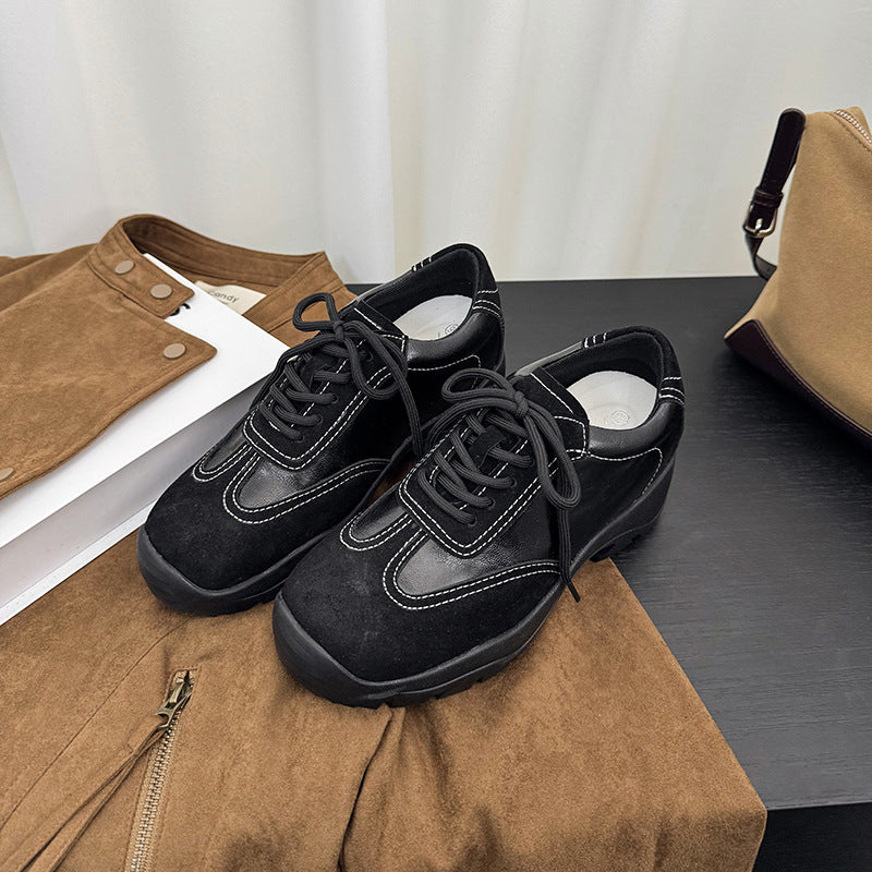 Women's Height Increasing Insole Fashionable Retro German Training For Lace Up Women's Board Shoes
