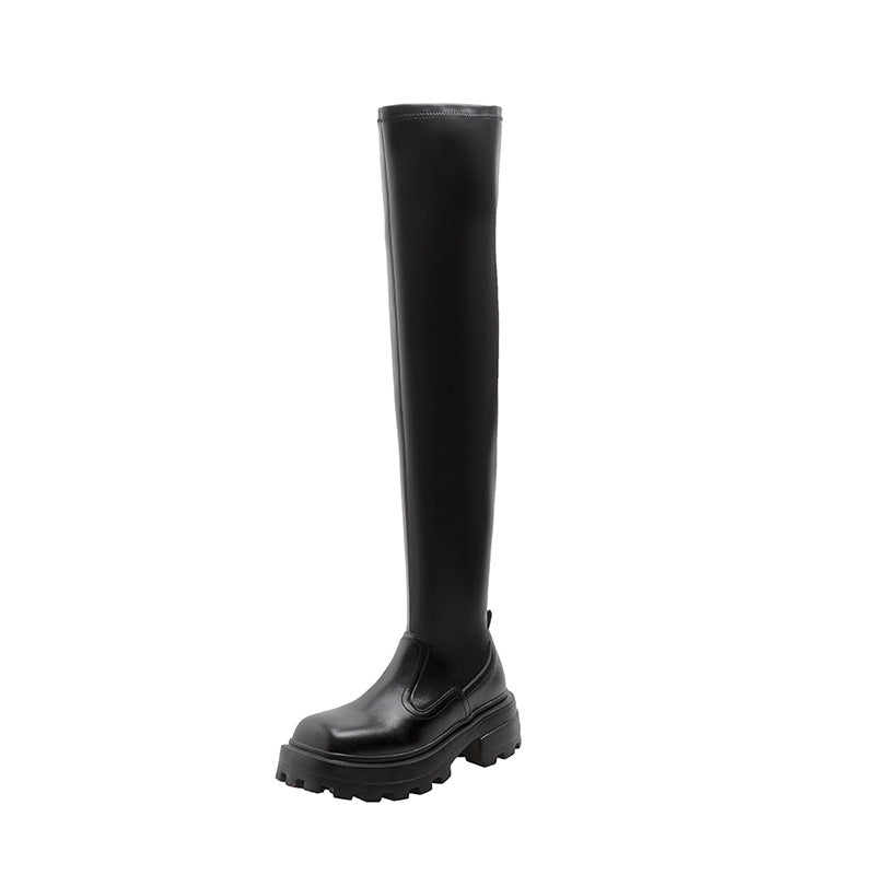 Women's The Knee Big Tube Circumference Slimming Knight Women's Leather Boots