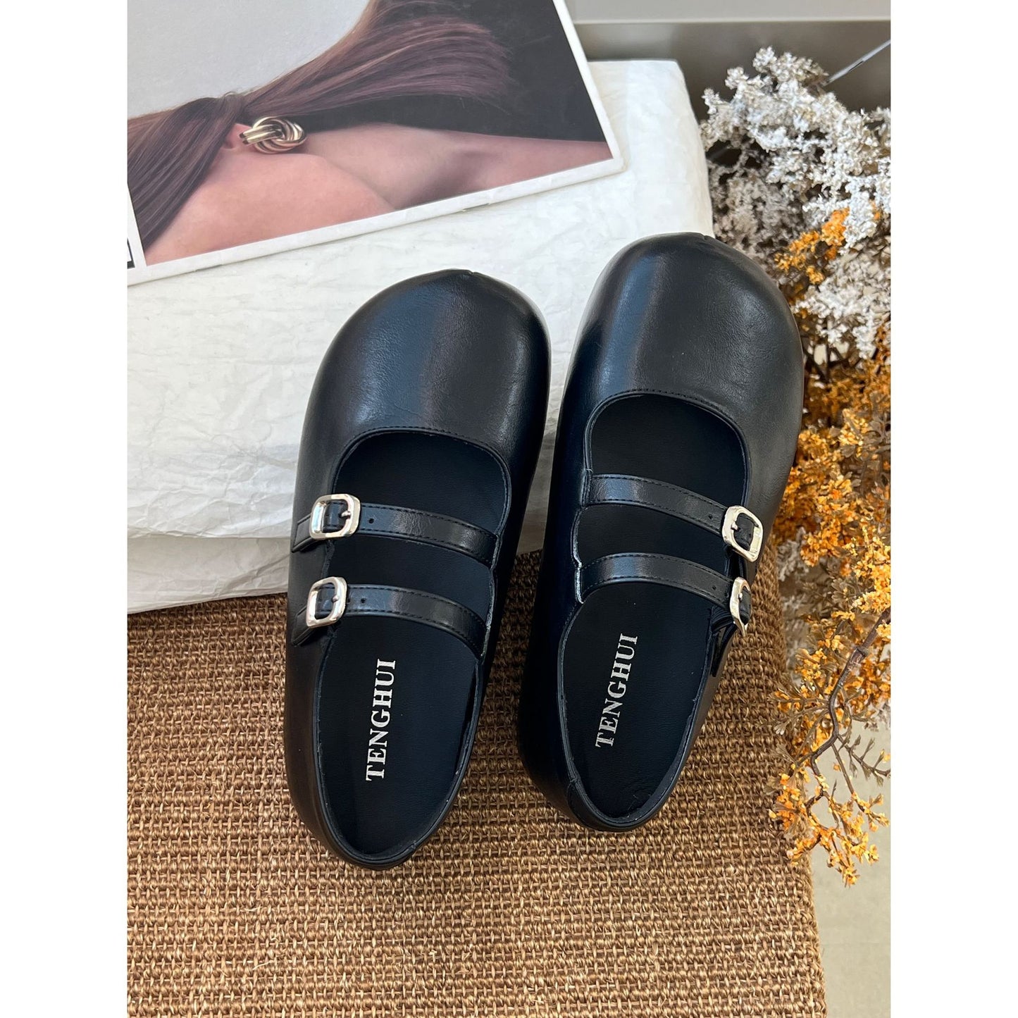 Women's Retro Strap Mary Jane Spring Genuine Gentle Height Increasing Loafers