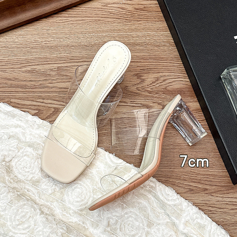 Women's Style Transparent Summer Chunky Crystal High Heels