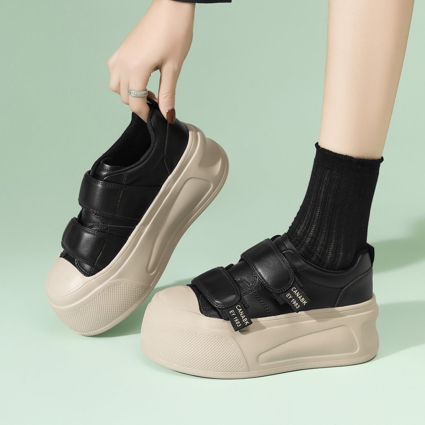 Women's White Spring Thick Bottom Velcro Versatile Daily Comfortable Women's Casual Shoes