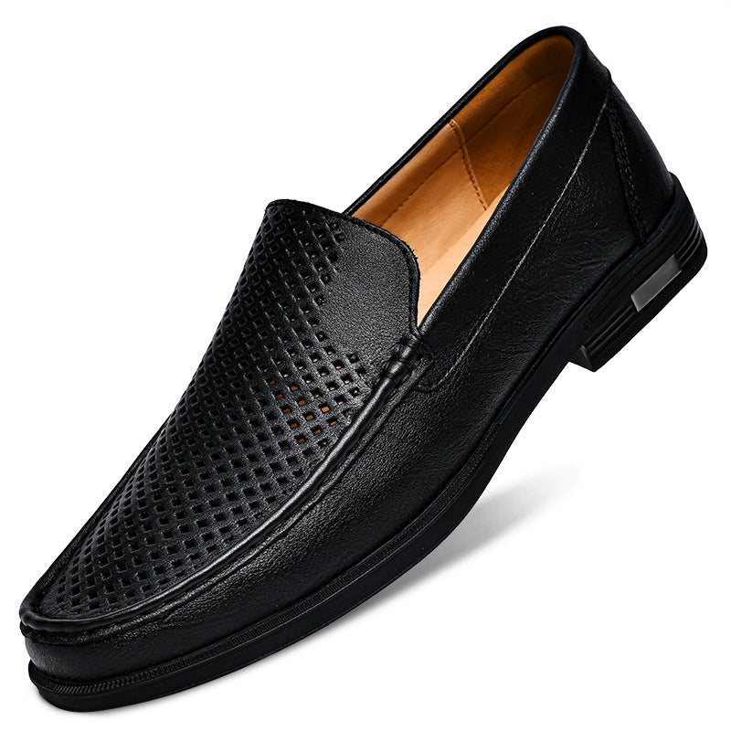 Men's Plus Size Cowhide British White Business Formal Wear Slip-on Loafers