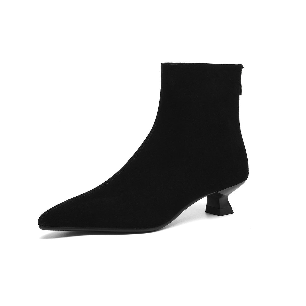 Women's Suede Matte Fashion Short Thick Wool Warm Kitten Pointed High Heels