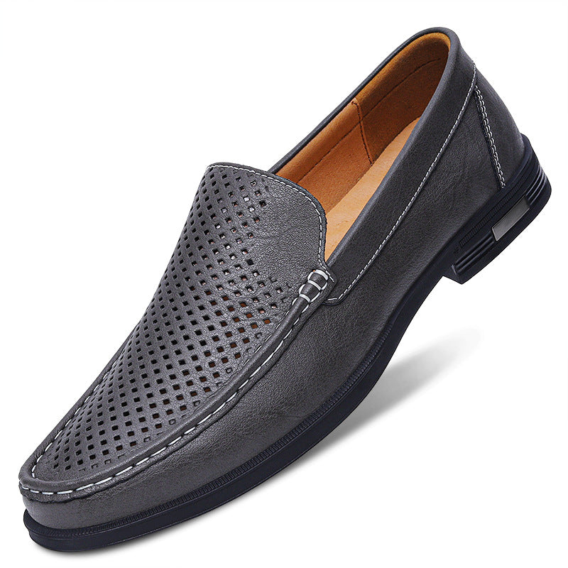 Men's Plus Size Cowhide British White Business Formal Wear Slip-on Loafers