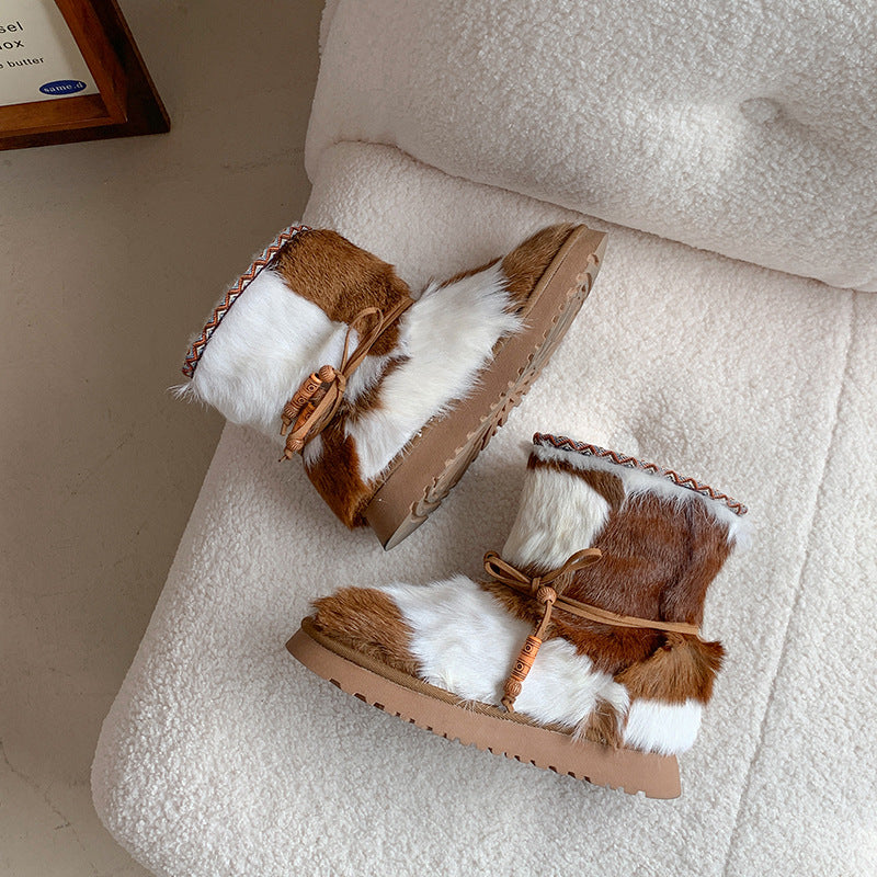 Women's & Men's Horse Color Matching Thick Bottom Wool Snow Boots