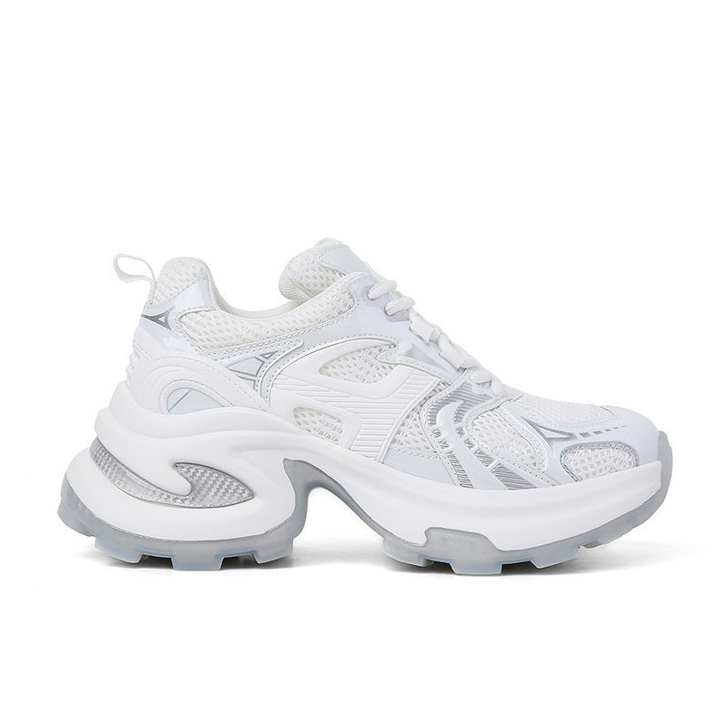 Women's Su Temperament Sier White Mesh Height Increasing Breathable Platform Women's Sports Shoes