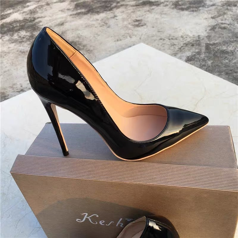 Women's Pointed Stiletto Large Small Size Black Patent Women's Fashion Shoes