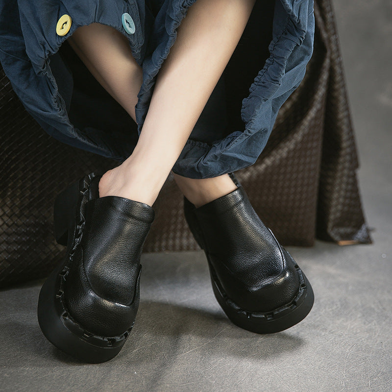 Women's Layer Cowhide Toe Cap Semi Comfortable Platform Slippers