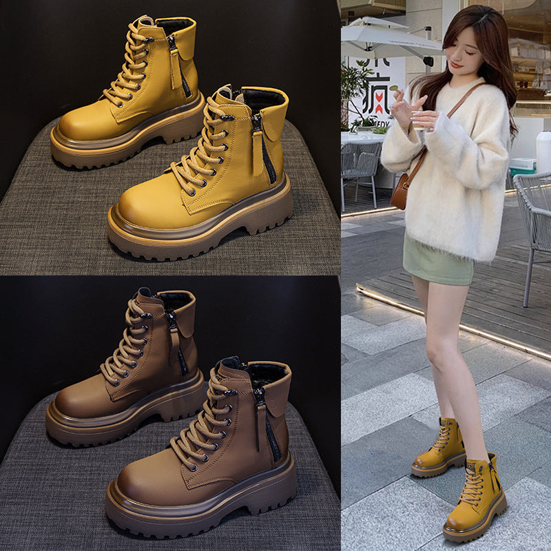 Women's Martin Retro Motorcycle Short Tube Worker British Style Women's Leather Boots