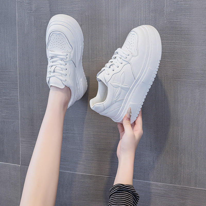 Women's Spring Height Increasing Genuine Platform White Sneakers