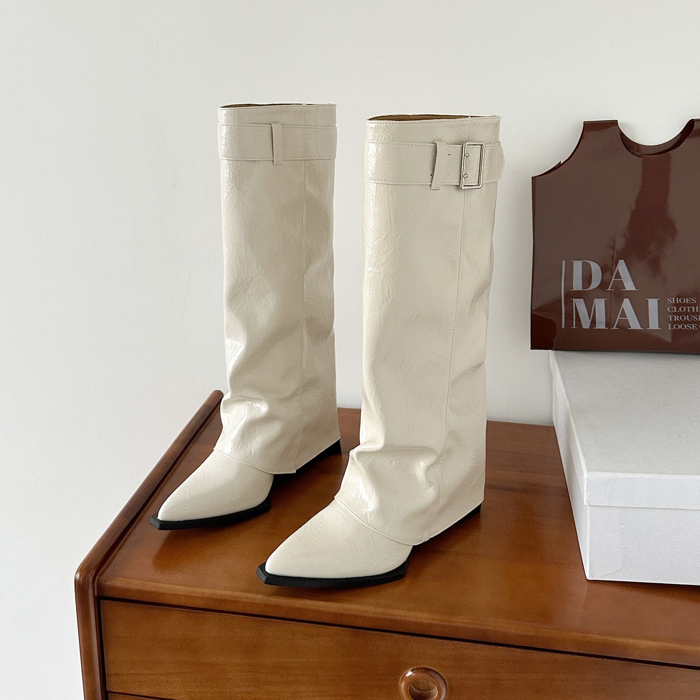 Women's Wedge High Pointed Toe Suede Pile Style Boots