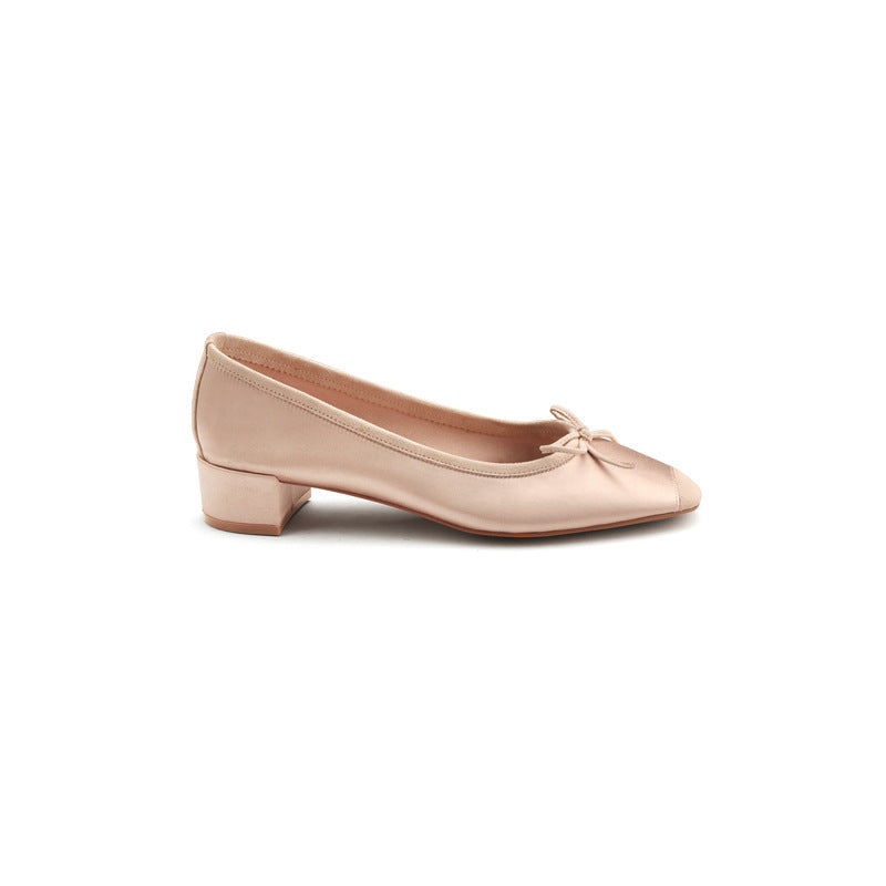 Women's Soft French Style Square Slip-on Round Head Show Feet Small Women's Fashion Shoes