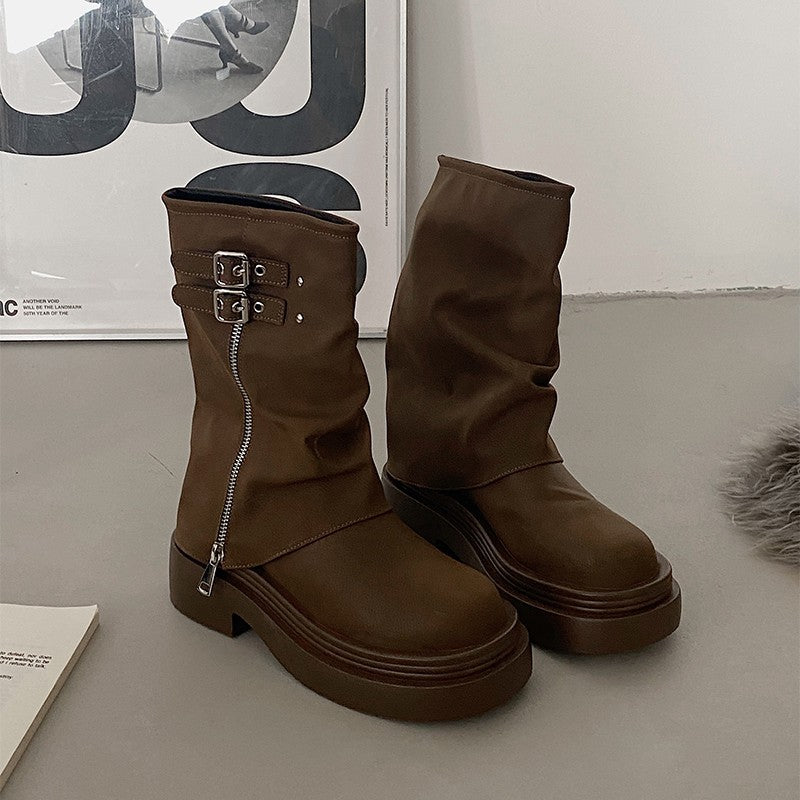 Women's Small Retro British Style Platform Martin Autumn Boots