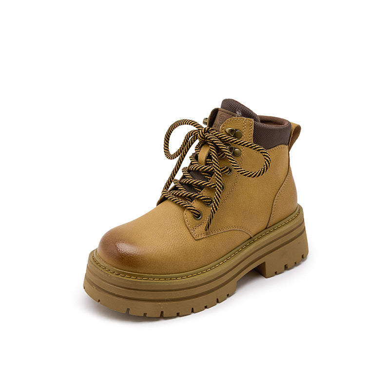 Women's Hiking Climbing Worker Small Thick Bottom Height Women's Leather Boots