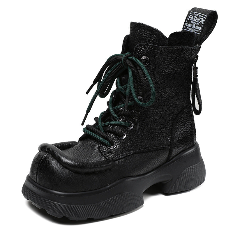 Female Square Toe Thick Bottom Martin Top Layer Women's Shoes