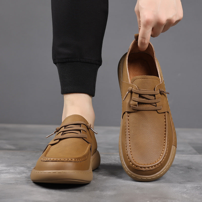 Men's Outdoor Lightweight Slip-on Handmade Stitching Big Leather Shoes