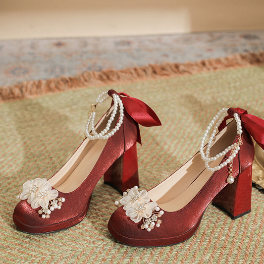 Women's Red Square Toe Mary Jane Wedding Heels