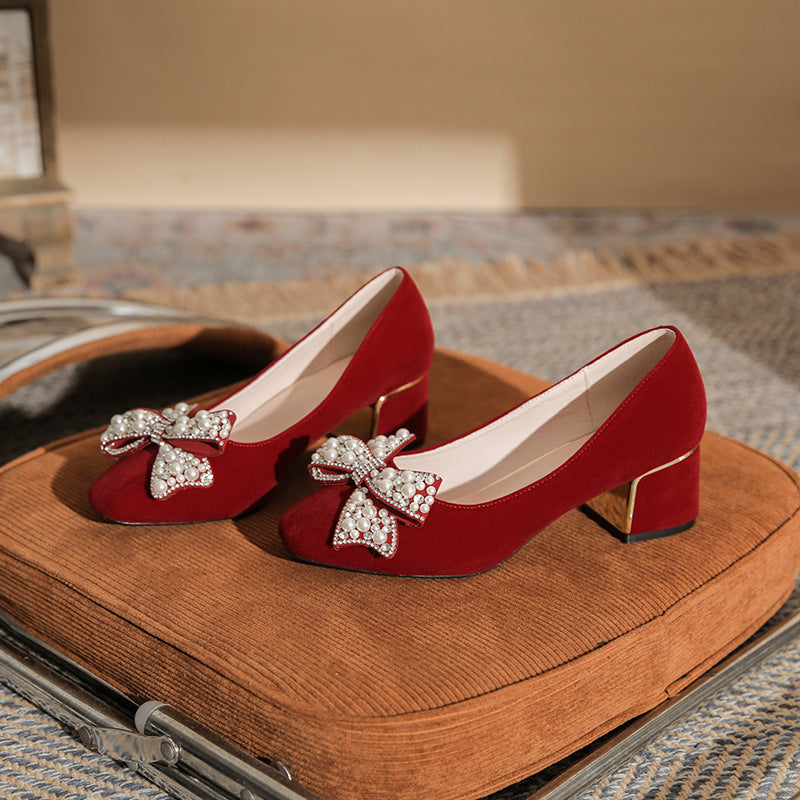 Toe Chunky High Large Size Wedding Bridal Clothing Two-way Banquet Women's Fashion Shoes