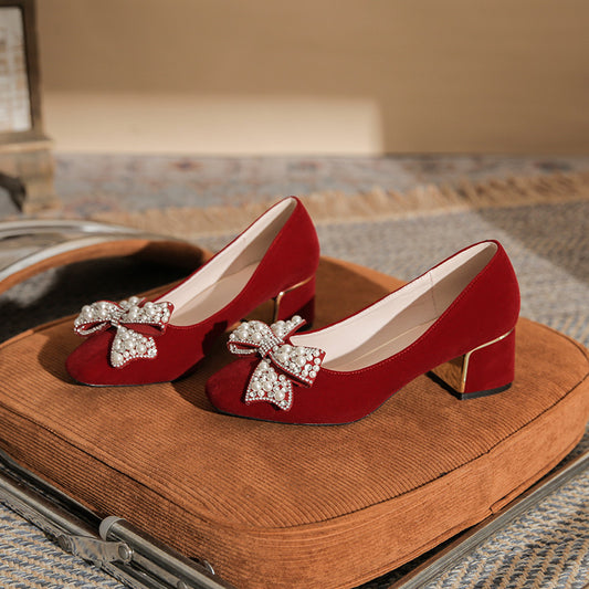 Toe Chunky High Large Size Wedding Bridal Clothing Two-way Banquet Women's Fashion Shoes
