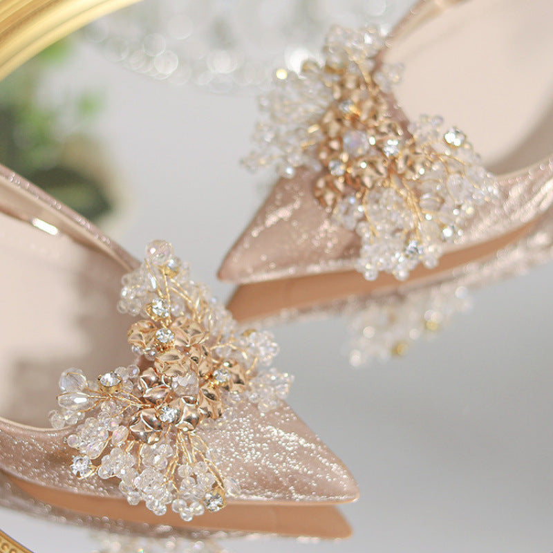 Women's Main Dress Two-way Toast Crystal Bridal Gold Engagement Stiletto Women's Shoes