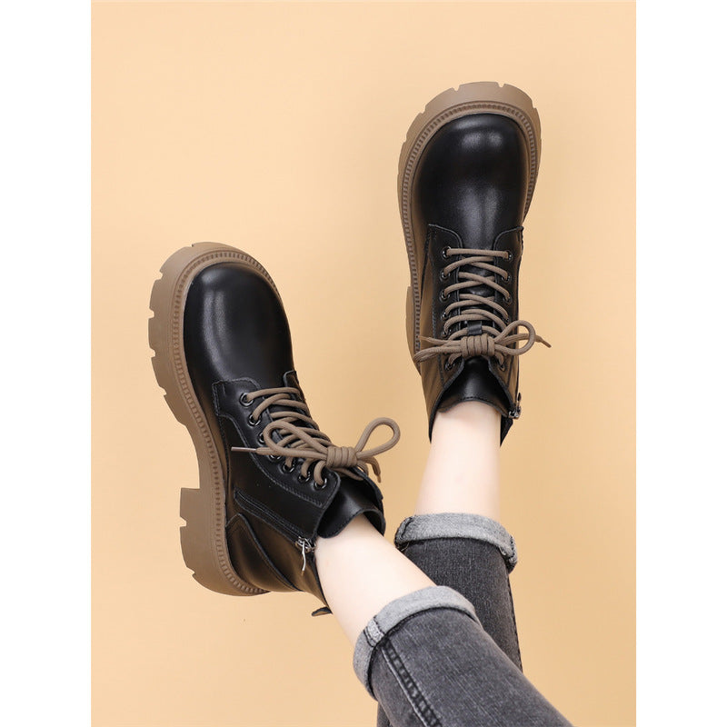 Women's Autumn Super Popular Thick-soled Ankle Small Dr. Women's Leather Boots