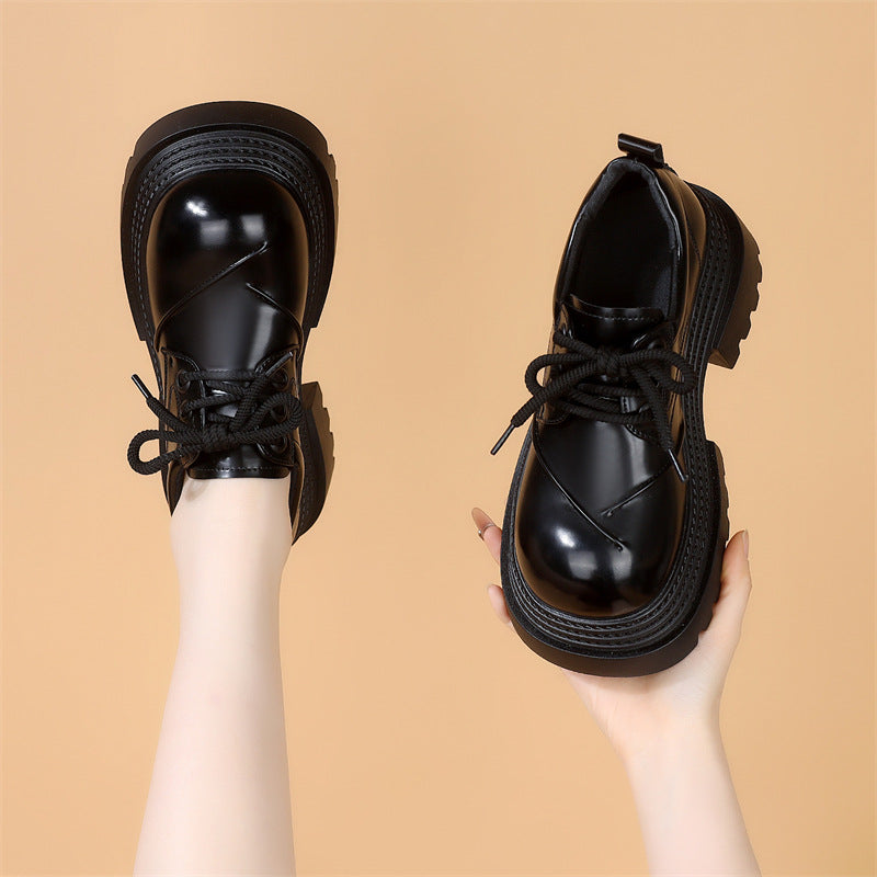 Women's Platform Spring Western Style Retro Lace Up Leather Shoes