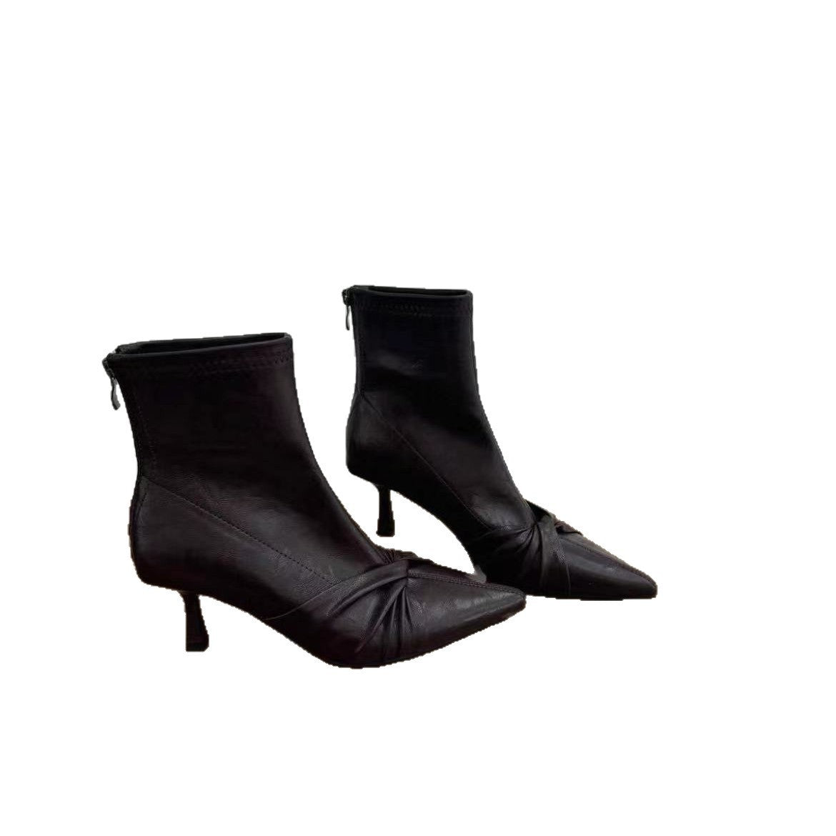 Women's Stiletto Thin Bootie High Slimming Back Zipper Outer Wear Women's Leather Boots