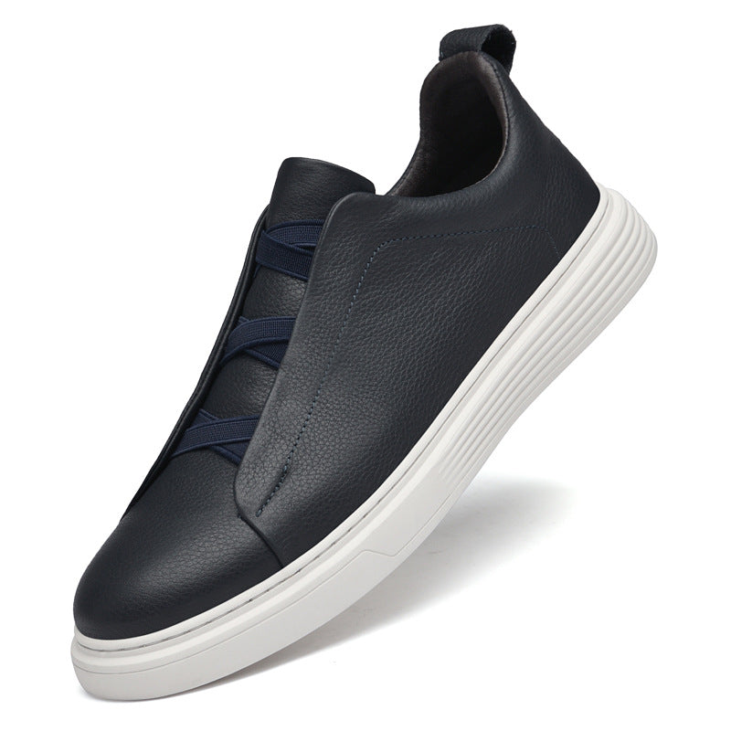 Men's Layer Cowhide Flat Slip-on Plus Size Genuine Platform Men's Board Shoes