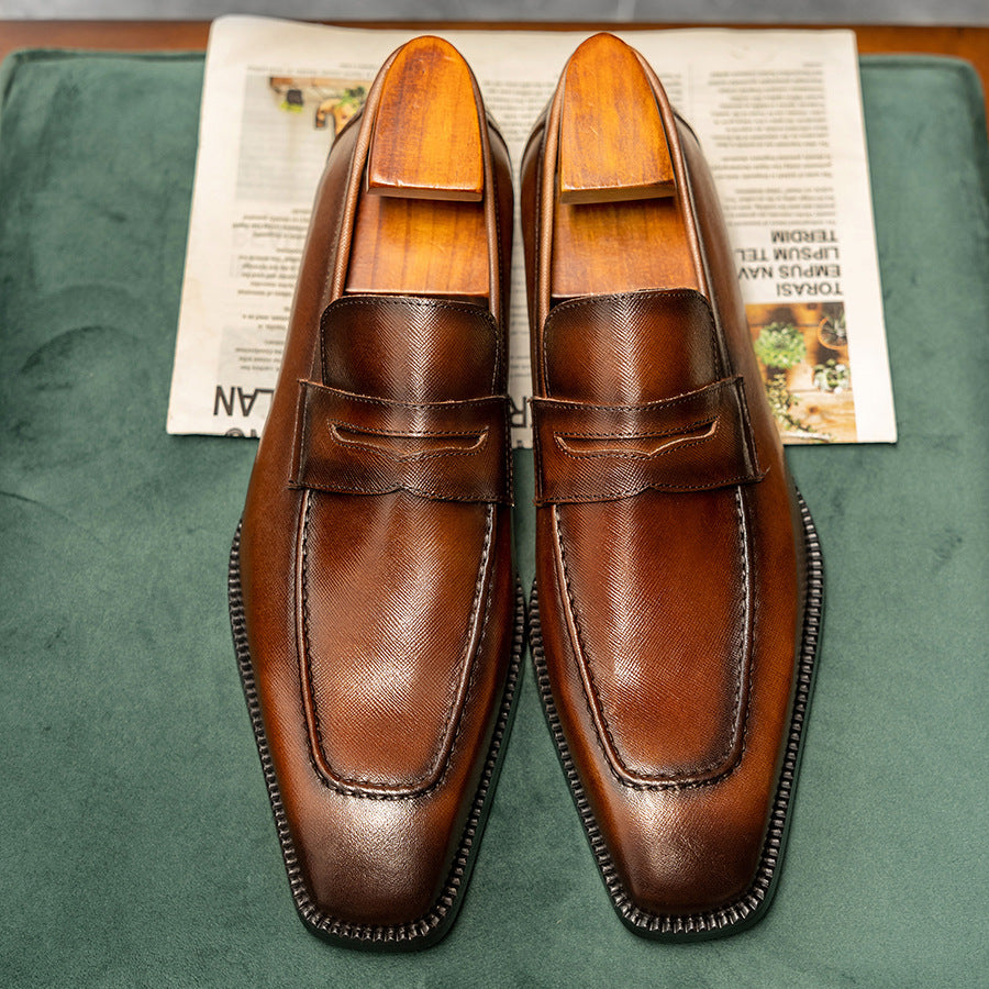 Men's Handmade First Layer Cowhide Lazy Slip-on Cover Loafers/doug Shoes