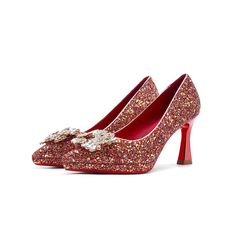 Women's Female Red Sexy Sequins Not Tired Feet Women's Fashion Shoes