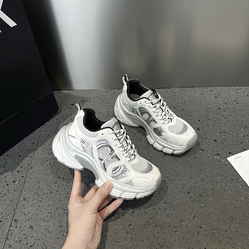 Mesh Surface Platform Height Increasing Lace Up Dad Female Women's Sports Shoes