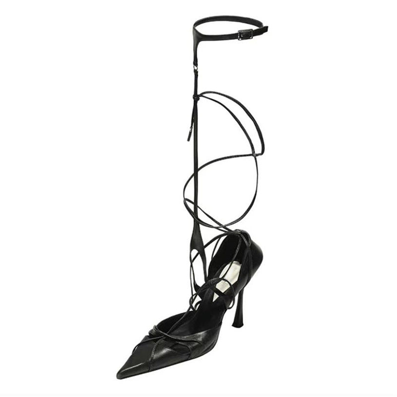 Women's Summer Pointed Toe Chunky Sexy Cross Strap Versatile Roman Style Sandals