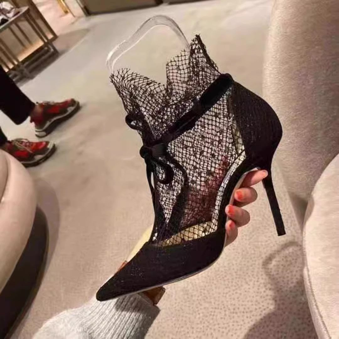 Women's Breathable Lace Mesh Summer Pointed Stiletto Sandals