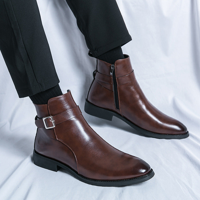 Men's Size Chelsea British Style Fashion Side Zipper Men's Casual Leather Shoes